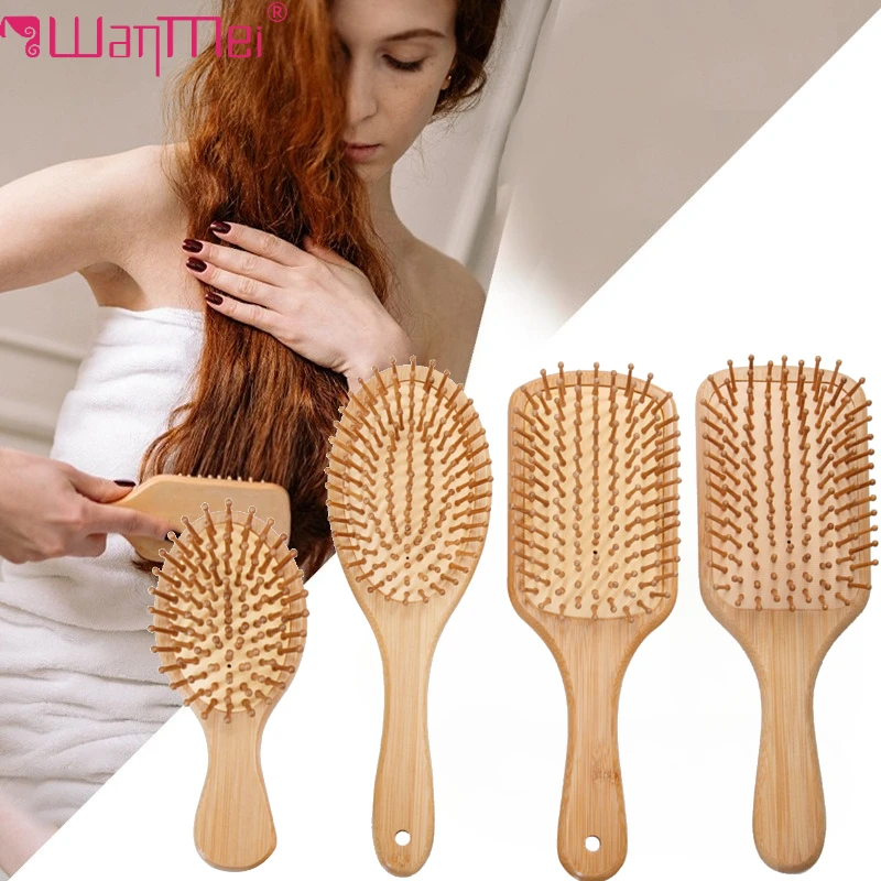 Detangling Wide Comb - فرشاة شعر من الخيزران للنساء، مشط